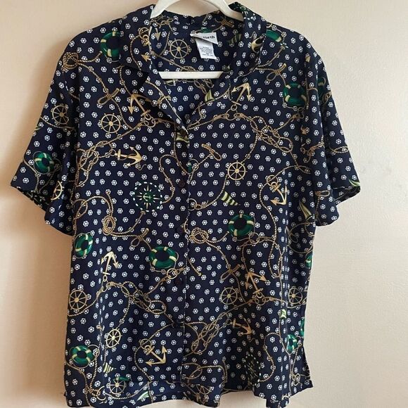 Bon Worth nautical novelty navy button down collar shirt - Picture 1 of 8